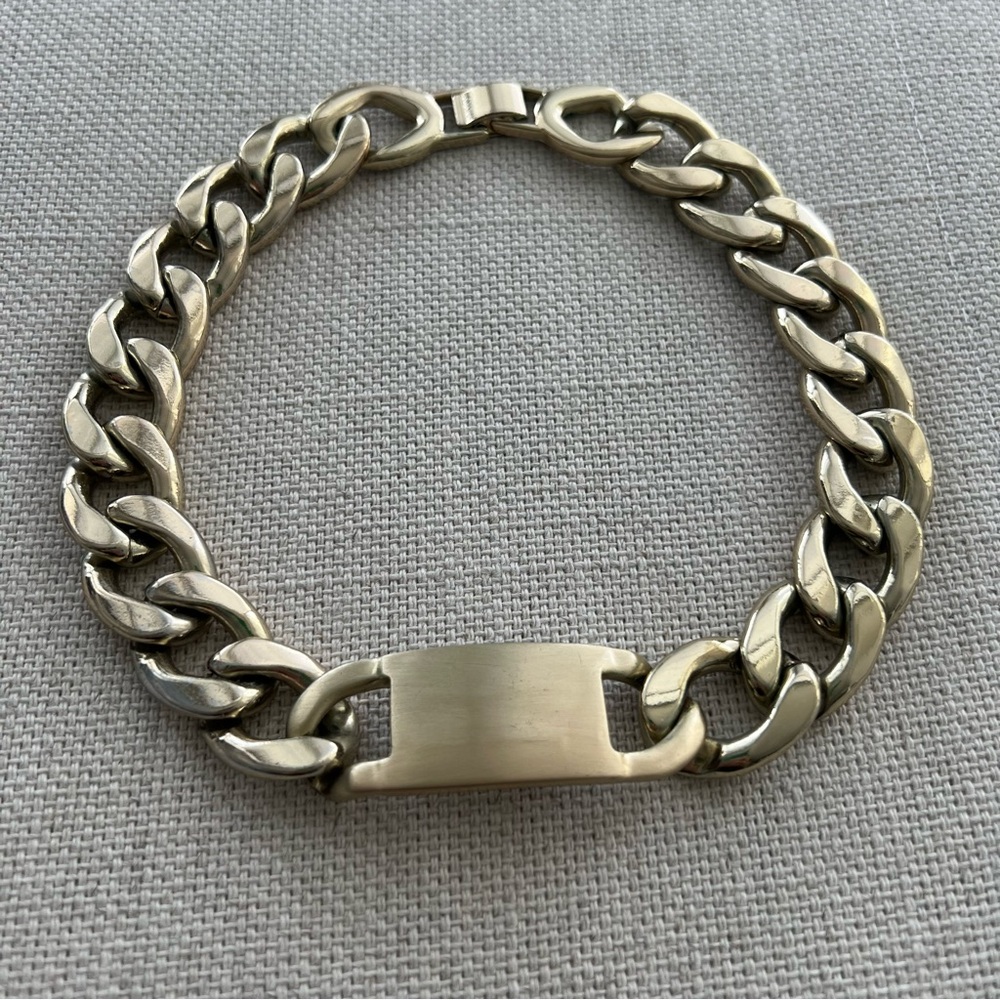 Brushed Gold Tone Curb Nameplate Choker Chain